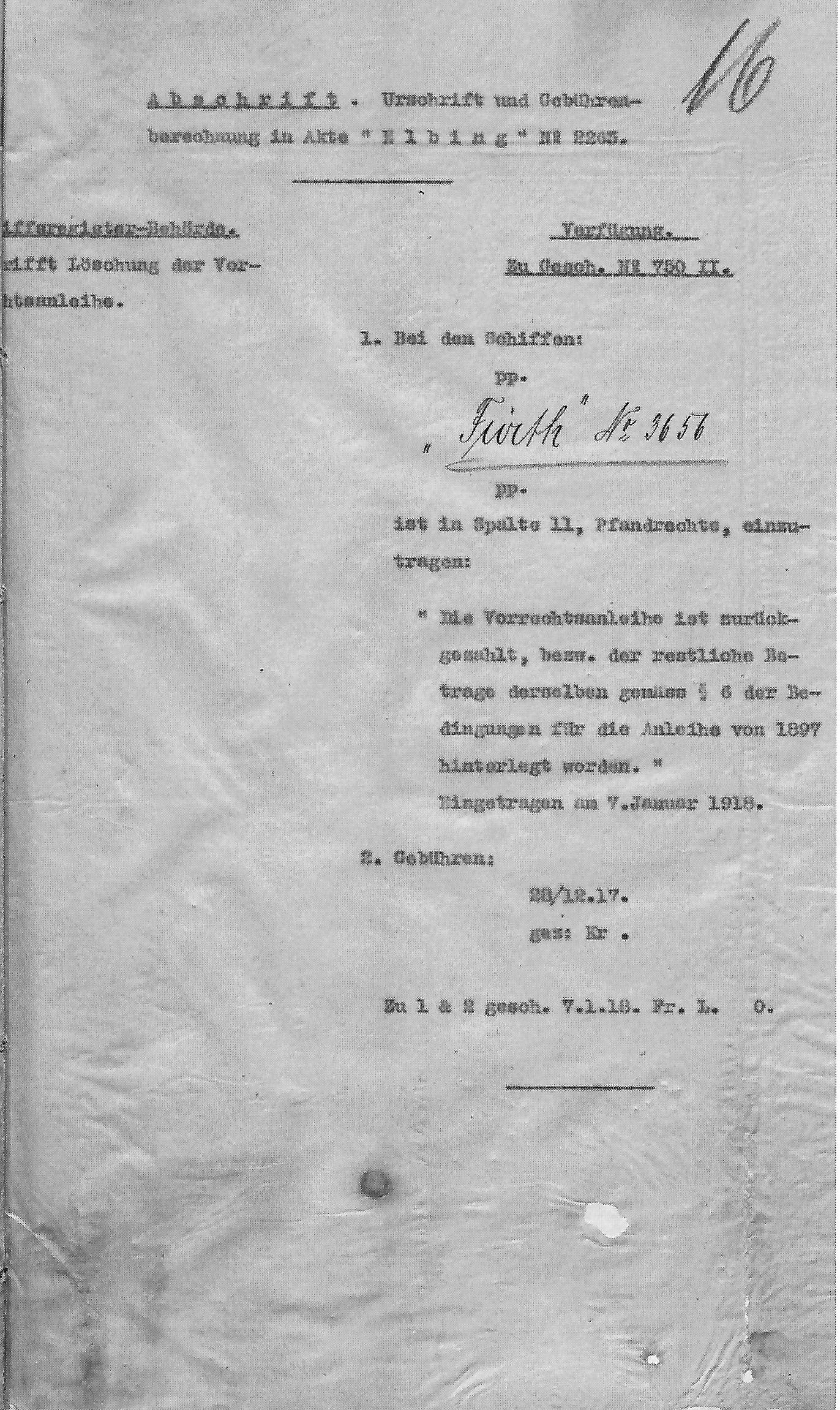 Pfandrecht, Schiff, 1917