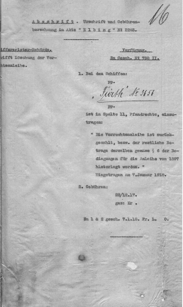 Pfandrecht, Schiff, 1917