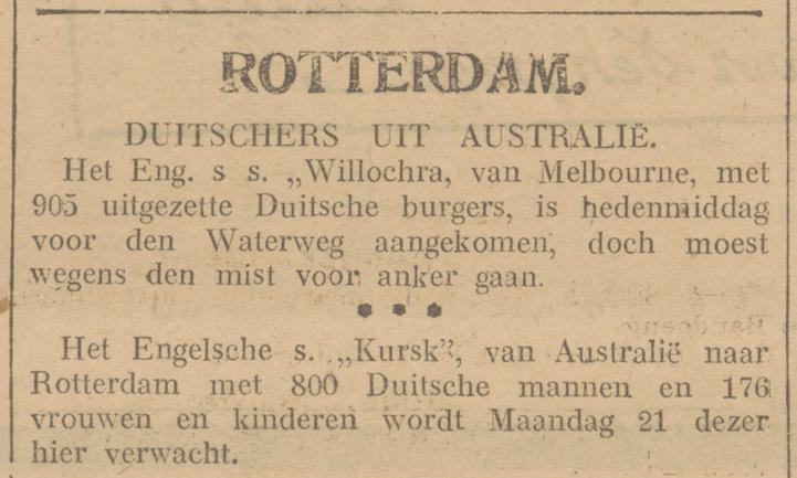 Willochra, Rotterdam, 1919