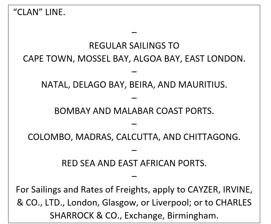 Clan Line, advertisement, 1918