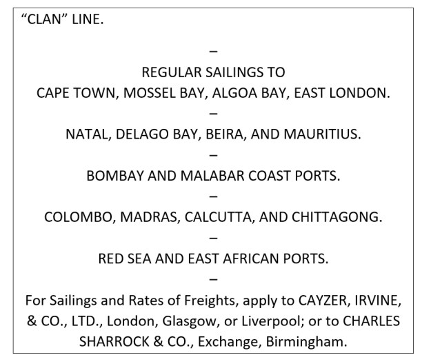 Clan Line, advertisement, 1918