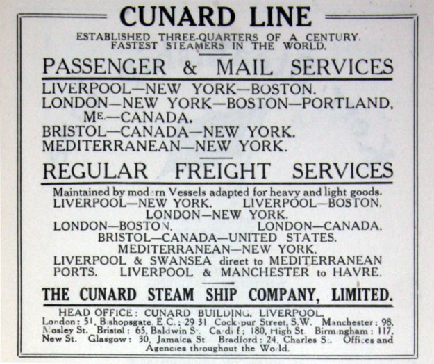 Cunard Line advertisement 1917