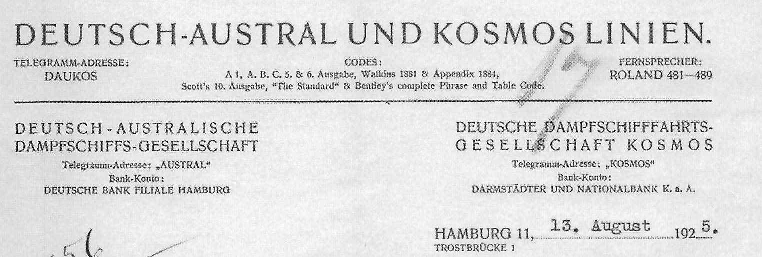 Briefkopf Deutsch-Austral und Kosmos-Linien