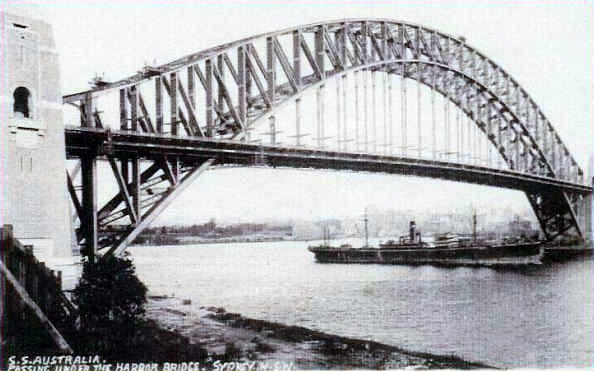 Australia (ship) under Harbour Bridge, 1932