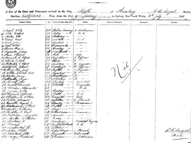 crew list Furth 1911 in Sydney