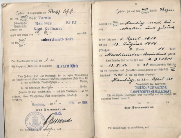 Dampfschiff Varzin 1914, Maschinist Feldhusen