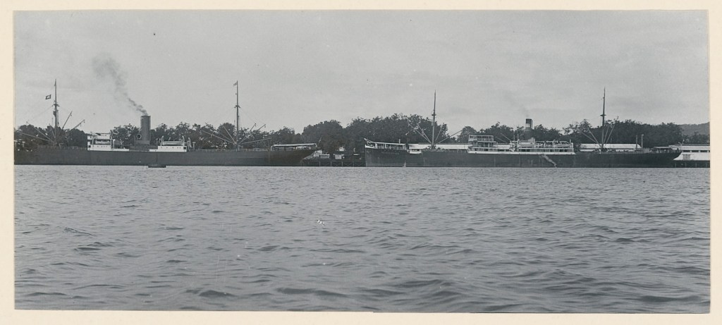 Tjilatjap, steamships Reichenbach and Thueringen, about 1908