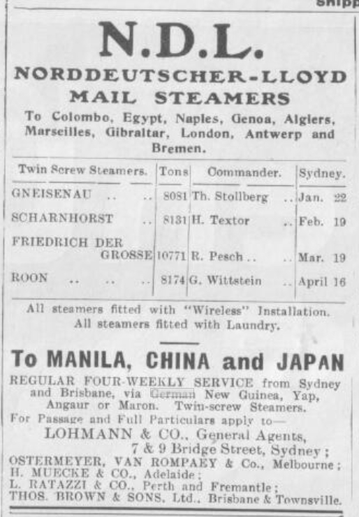NDL mail steamers 1913, sydney