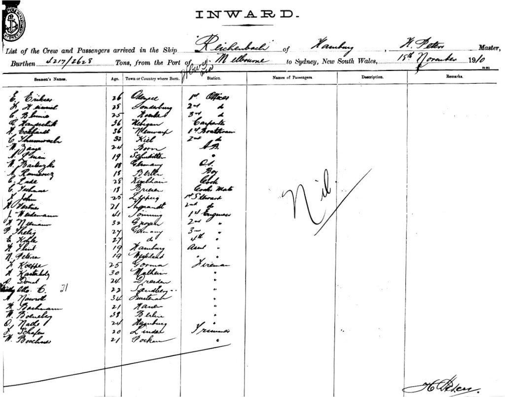 crew list, Reichenbach, 18. November 1910