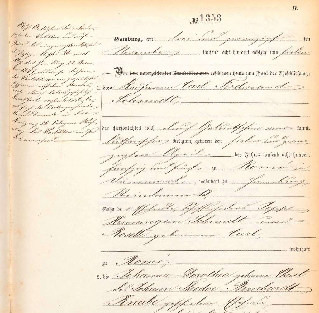 Carl Ferdinand Schmidt, Johanna Dorothea Christ geschiedene Knabe 1887