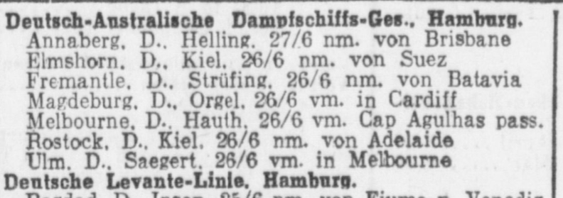 DADG Schiffsmeldungen 1914