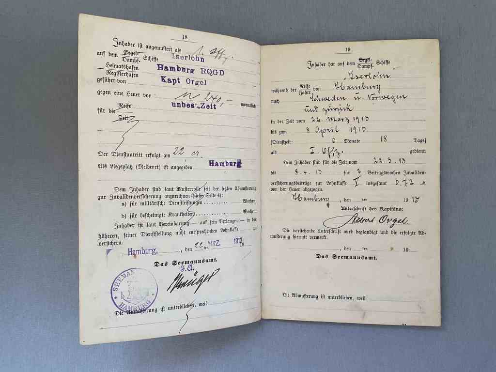 iserlohn seaman's book 1913