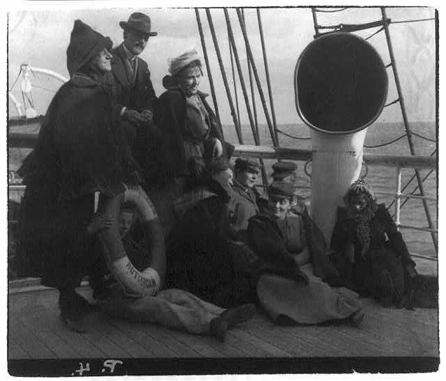 Passengers on deck, SS Amsterdam, about 1910
