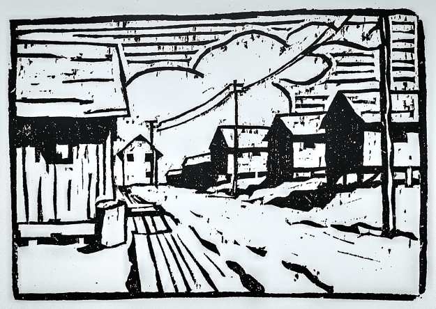 Max von Recklinghausen, Holzschnitt, Strasse im Lager Fort Oglethorpe, 1917-1919